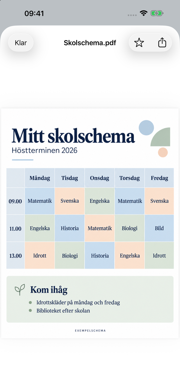 Ett exempelschema öppnat på iPhone.